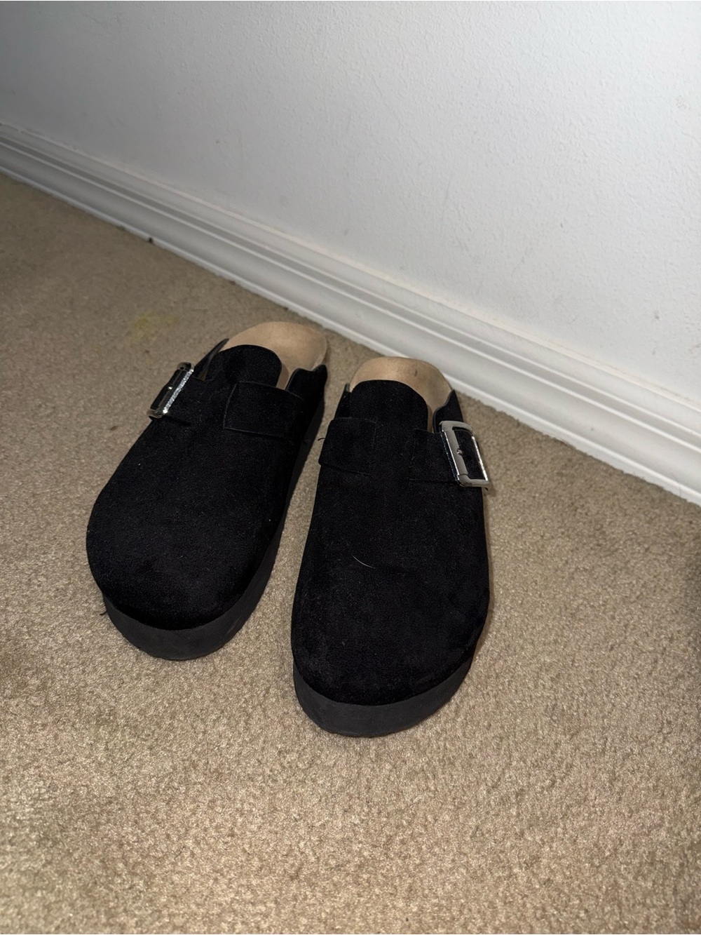 Steve Madden Black Suede Wedge Mule with Buckle